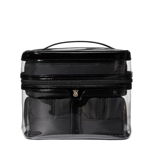 Victoria's Secret 4-Piece Makeup Bag Black V-Quilt Зображення товару