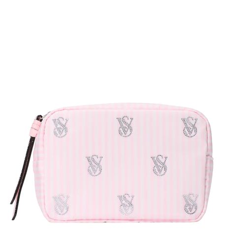 Victoria's Secret Shine Logo Travel Makeup Bag Heritage Stripe Diamante Зображення товара