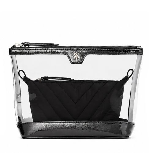Victoria's Secret 2-Piece Makeup Bag Black V-Quilt Зображення товара
