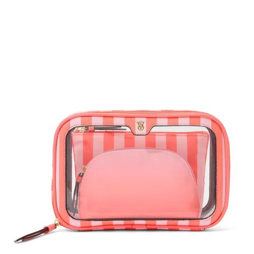 Victoria`s Secret 3-Piece Makeup Bag Glow Orange Stripe Зображення товару