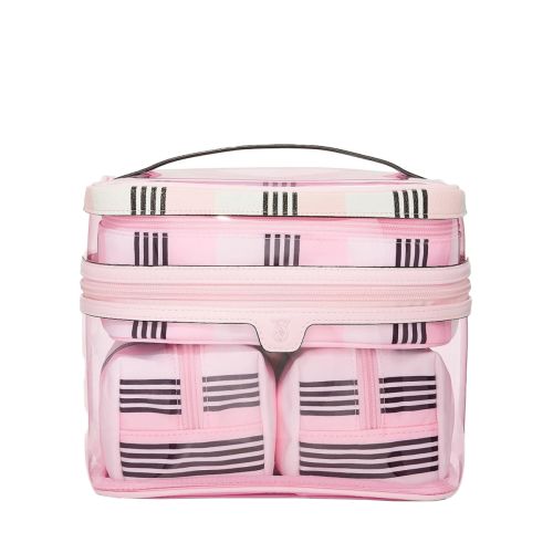 Victoria's Secret 4-Piece Makeup Bag Pink and Black Stripe Зображення товару