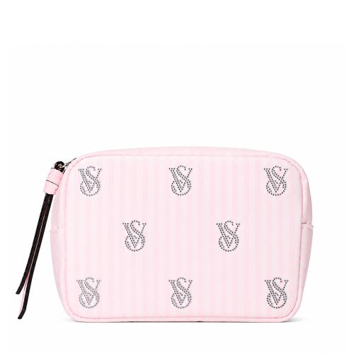 Victoria's Secret Shine Logo Travel Makeup Bag Heritage Stripe Diamante Зображення товара