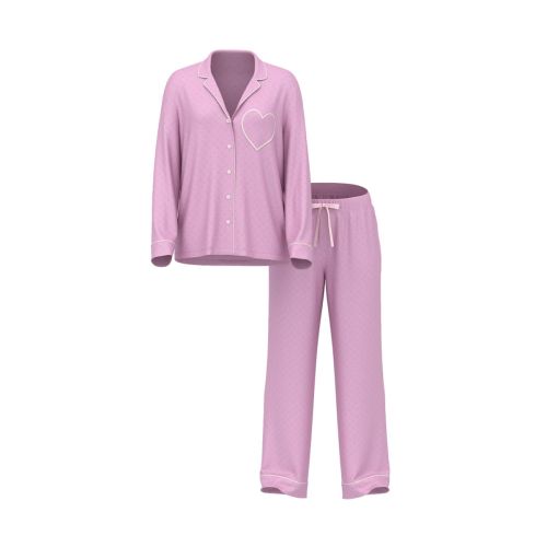 Victoria's Secret Signature Satin Heart Long Pajama Set Pink Зображення товару