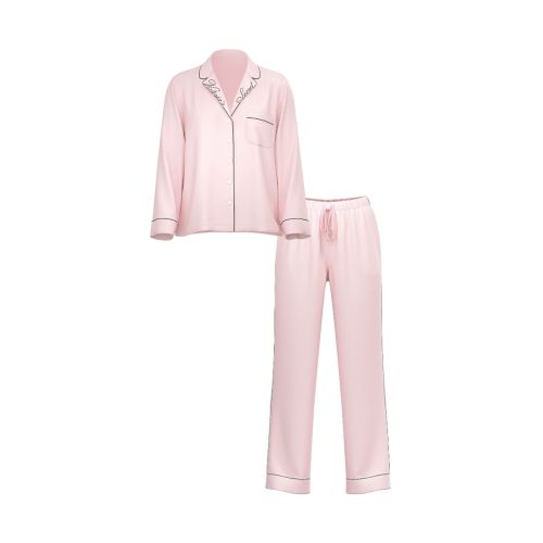 Victoria's Secret Signature Satin Long Pajama Set Embroidered Collar Angel Pink W Зображення товару