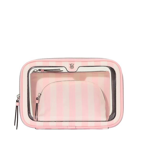 Косметичка рожева 3 в 1 Victoria's Secret 3-Piece Makeup Bag Heritage Stripe - зображення