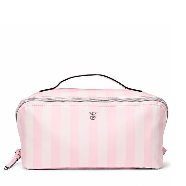 Косметичка 3 в 1 рожева Victoria's Secret 3-Piece Heritage Stripe Makeup Bag - зображення