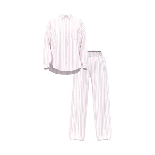 Піжама рожева смужка зі штанами Victoria's Secret Modal-Cotton Long Pajama Set Pink Stripe Regular  - зображення