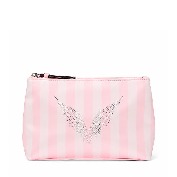 Косметичка рожева зі стразами крила Victoria's Secret Satin Pouch Heritage Stripe - зображення