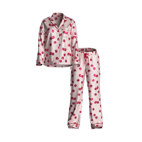 Піжама вишня зі штанами Victoria's Secret Signature Satin Long Pajama Set Cherries Regular - зображення