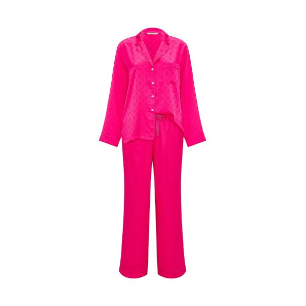 Піжама зі штанами Victoria's Secret Signature Satin Long Pajama Set Jacquard Pop Pink - зображення